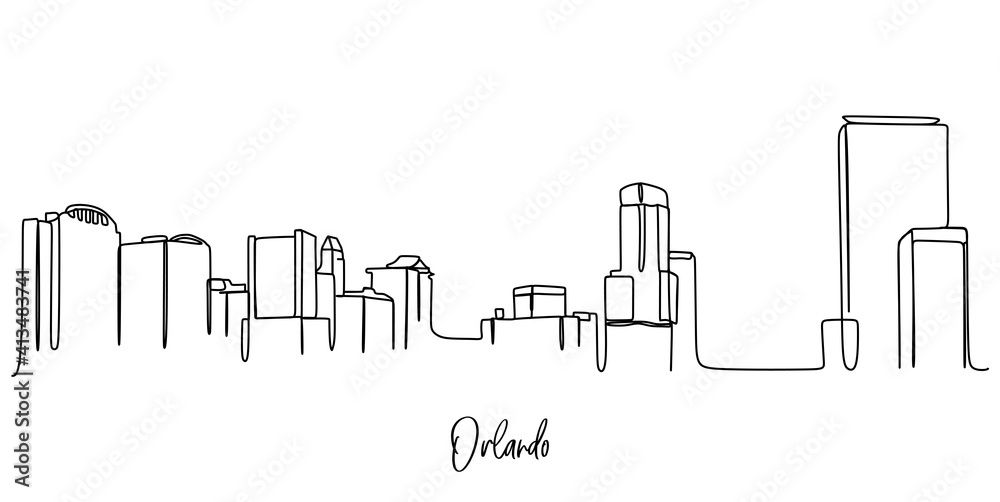 Orlando skyline - Continuous one line drawing