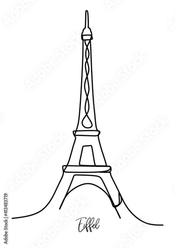 Eiffel tower of Paris Landmark - Continuous one line drawing