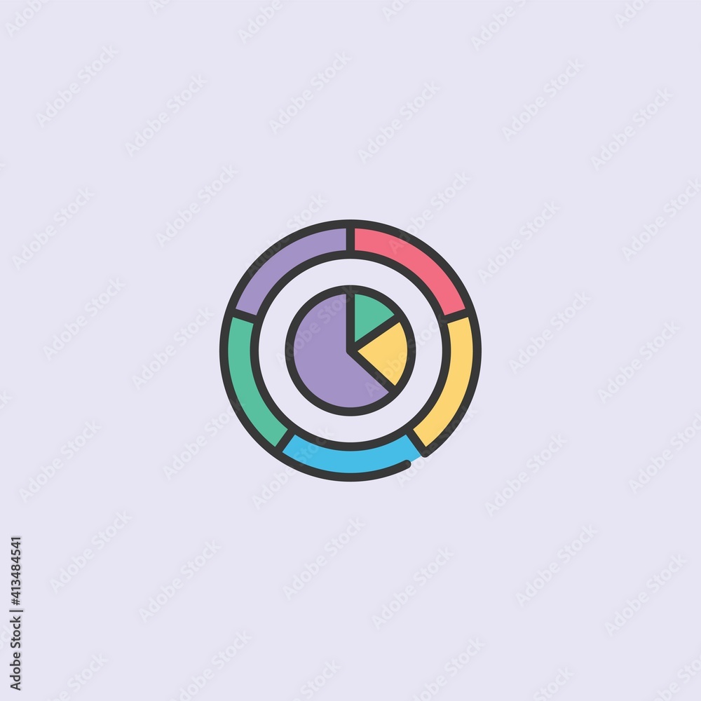 Vector illustration of flat diagram icon in blue, red, green, yellow and purple color Vector illustration of flat diagram icon in blue, red, green, yellow and purple color