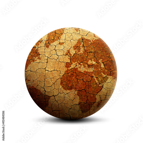 Fototapeta Naklejka Na Ścianę i Meble -  Parched planet earth isolated on a white background. Global warming or change climate concept. Environmental problems.