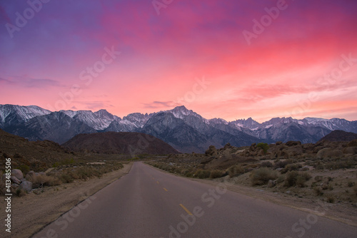 View of Sierra Nevada mountains at sunset. Nevada. USA.