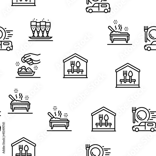 Catering Food Service Vector Seamless Pattern Thin Line Illustration