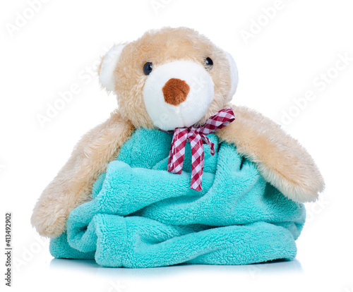 Towel toy bear on white background isolation