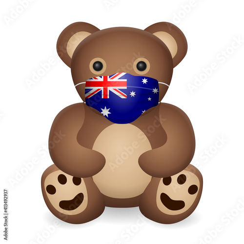 Teddy bear with medical mask Australia flag