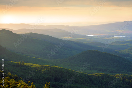 Hilly landscape in the evening