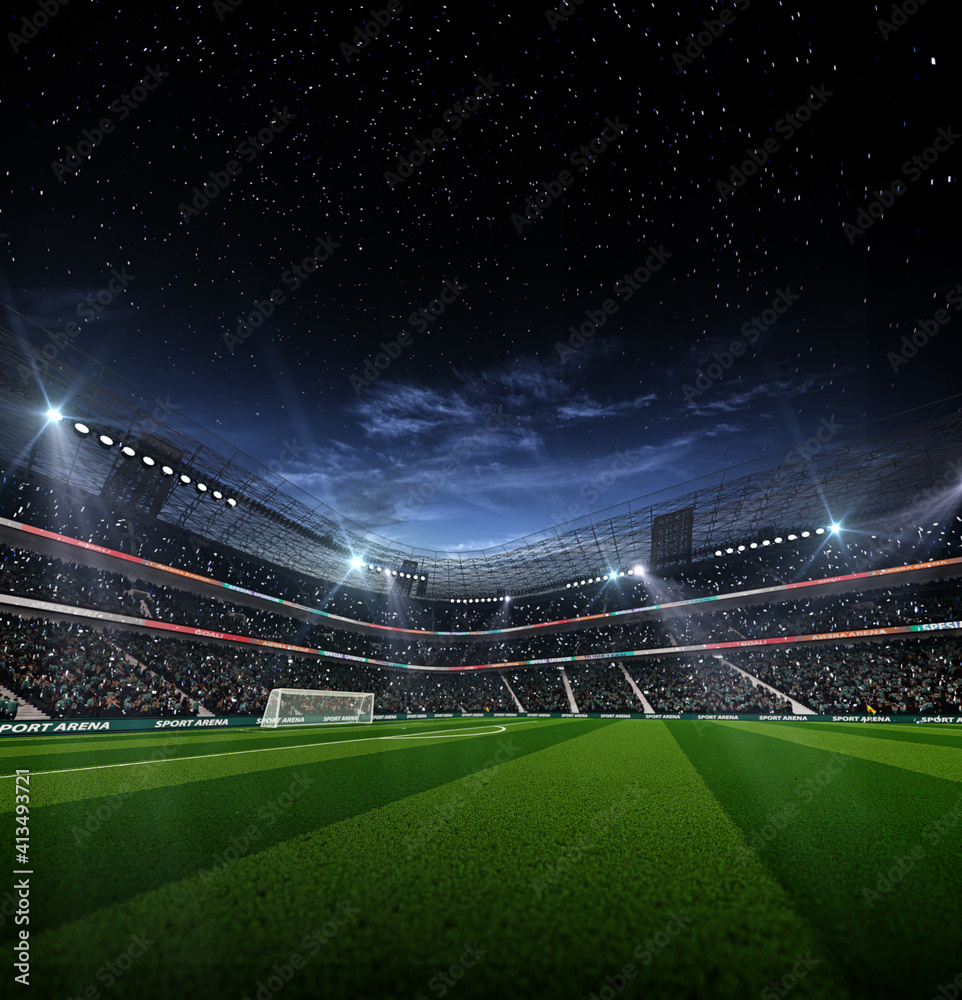 Fototapeta premium Empty soccer stadium at night 3d render