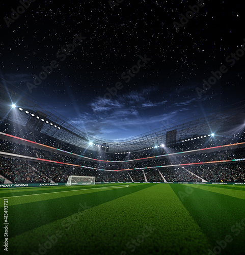 Empty soccer stadium at night 3d render