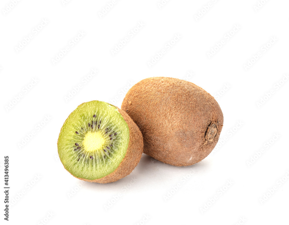 Obraz premium Kiwi fruit and slice isolated on white background.
