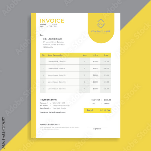 Invoice template vector design with color of the year 2021. Bill form business invoice accounting
