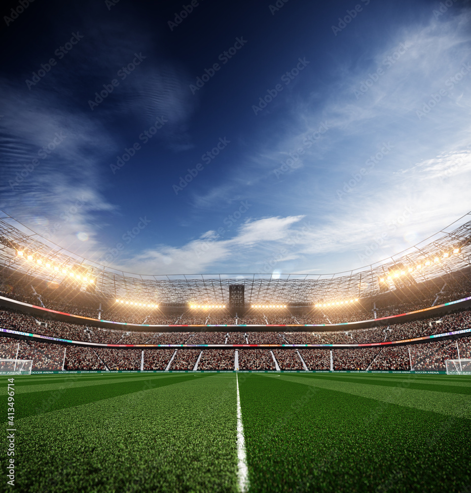 Empty soccer stadium in the evening light Empty soccer stadium in the evening light