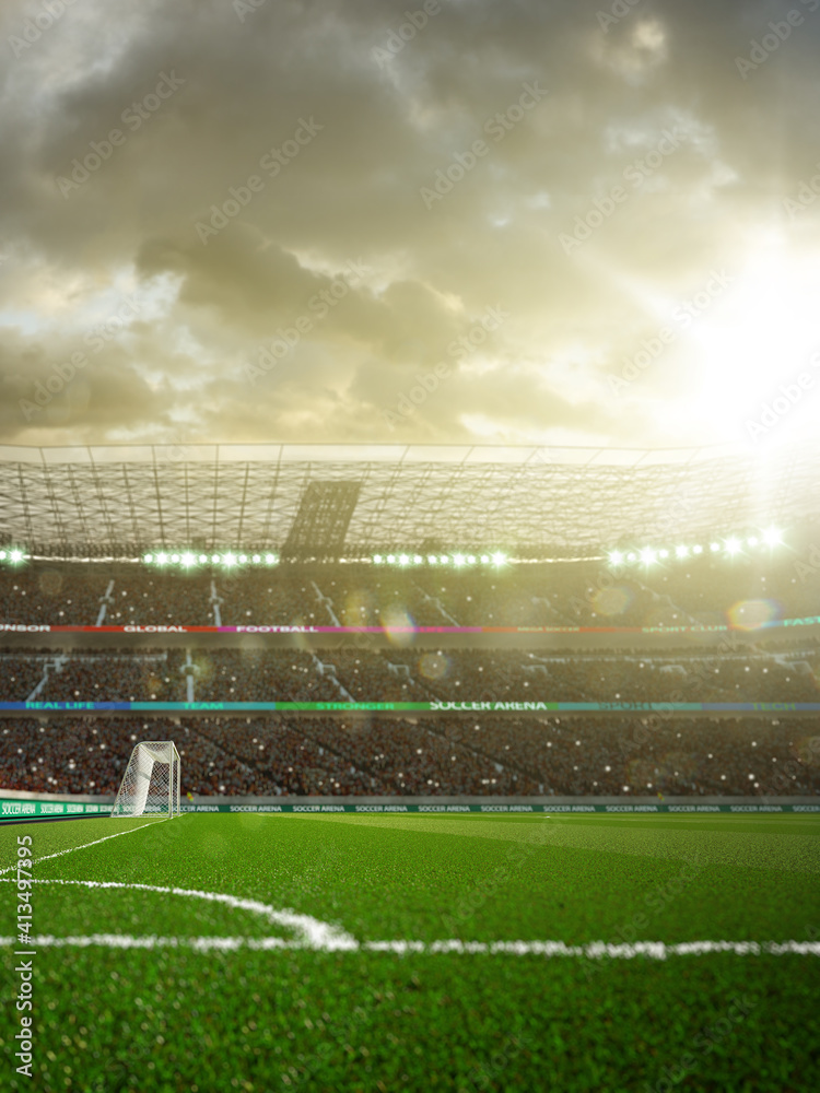 Fototapeta premium Empty soccer stadium in the evening light