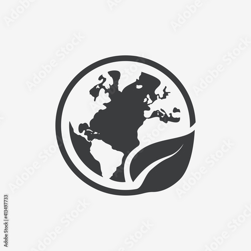 Earth And Leaf Eco Flat Design Icon