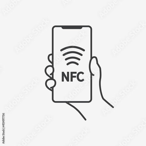 NFC Payment Hand Holding Phone Flat Design Icon