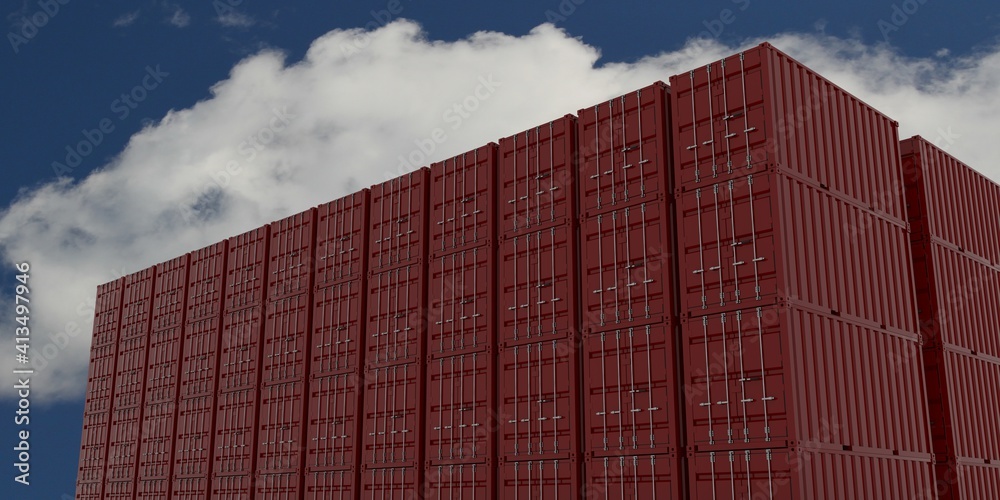 Fototapeta premium a lot of red cargo containers against a blue sky - 3D rendering