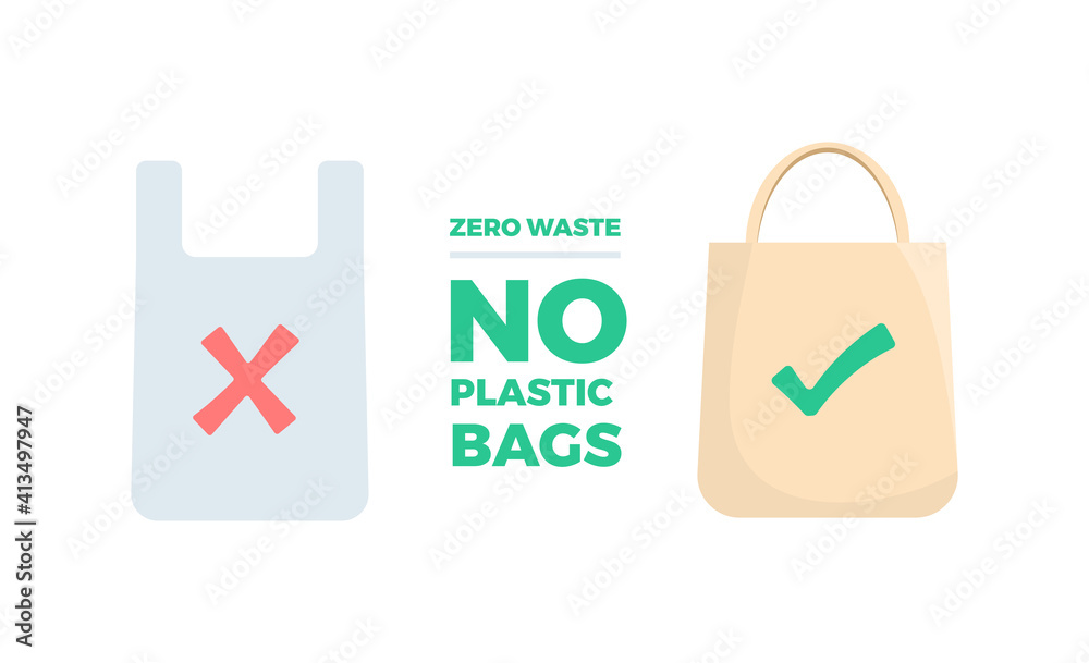 Zero Waste No Plastic Bags Eco Recycled Plastic Bags Flat Color Design Icon Zero Waste No Plastic Bags Eco Recycled Plastic Bags Flat Color Design Icon