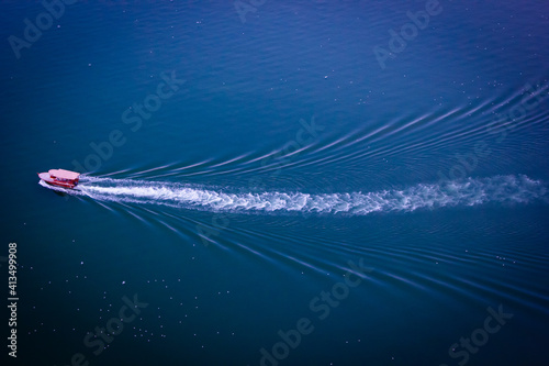 Red Boat in Blue Lake