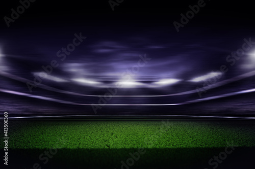 Empty soccer stadium at night background