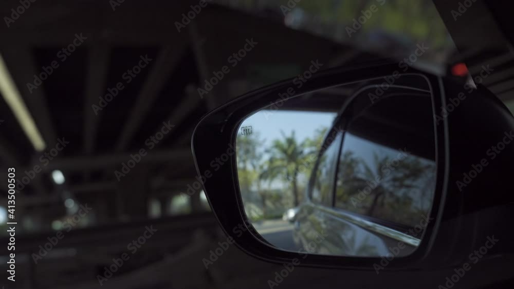 Car wing mirror, side mirror moving on the street, 4K Car wing mirror, side mirror moving on the street, 4K