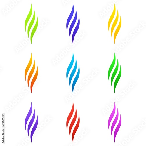 Set of different colorful flame logo design icon. Creative fire concept for oil and gas company, web or mobile app. Template for your design.