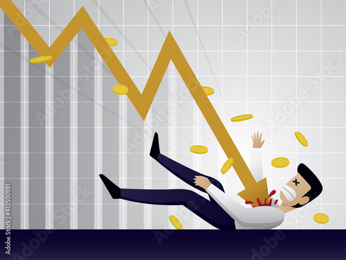 The man was stabbed by a falling arrow. Investment or business illustration Vector.