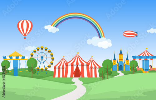 Circus Carousel Amusement Park Happy Holiday Illustration