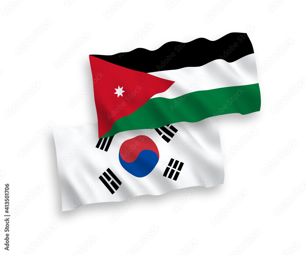 Flags of South Korea and Hashemite Kingdom of Jordan on a white background