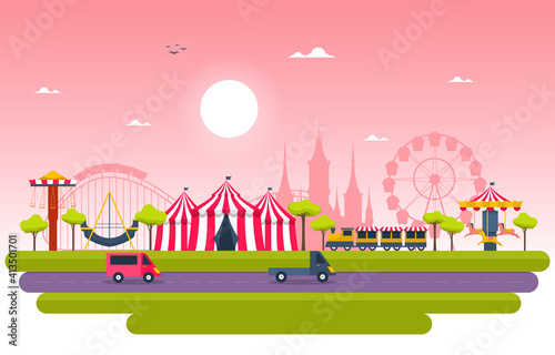 Circus Carousel Amusement Park Happy Holiday Illustration