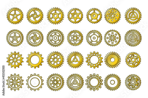 A set of gears for steampunk and decoration. Material gold.Vector illustration. 