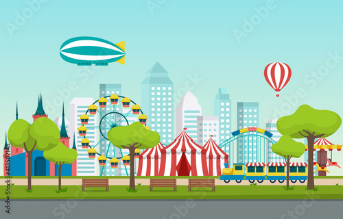Circus Ferris Wheel Amusement Park Happy Holiday Illustration