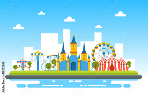 Castle Circus Amusement Park Happy Holiday Illustration