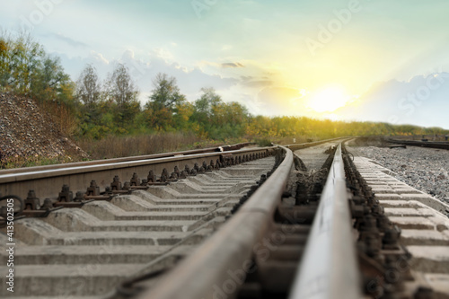 Fotografie, Obraz Railway lines with track ballast in countryside, closeup