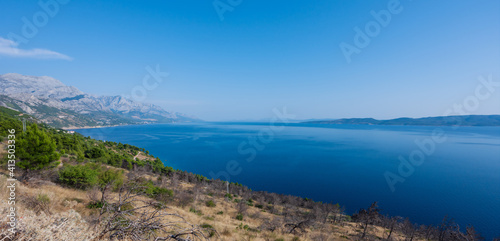 View of the sea, islands and clouds in southern Croatia in summer. Adriatic sea.