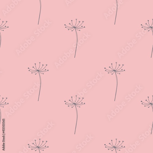 Herb minimal seamless pattern. Hand drawn flowers and leaves  stem and petals. Herbal monochrome elegant collection  decor textile  wrapping paper wallpaper. Vector texture print fabric