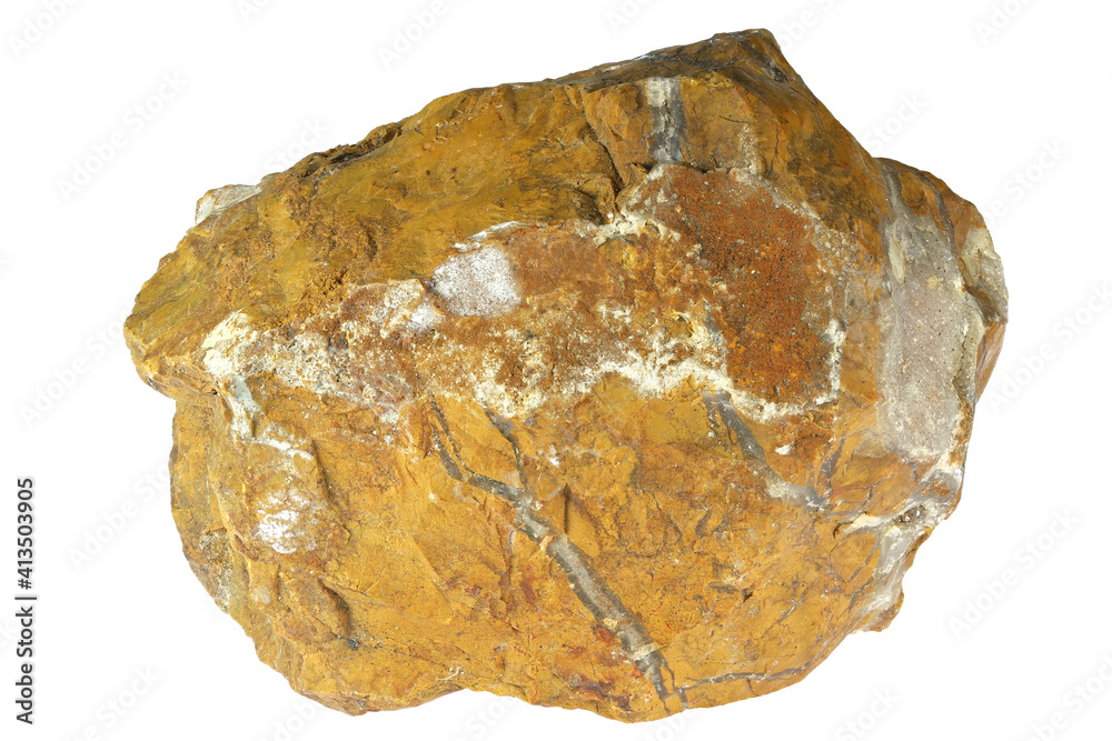 yellow jasper with agate from Italy isolated on white background yellow jasper with agate from Italy isolated on white background