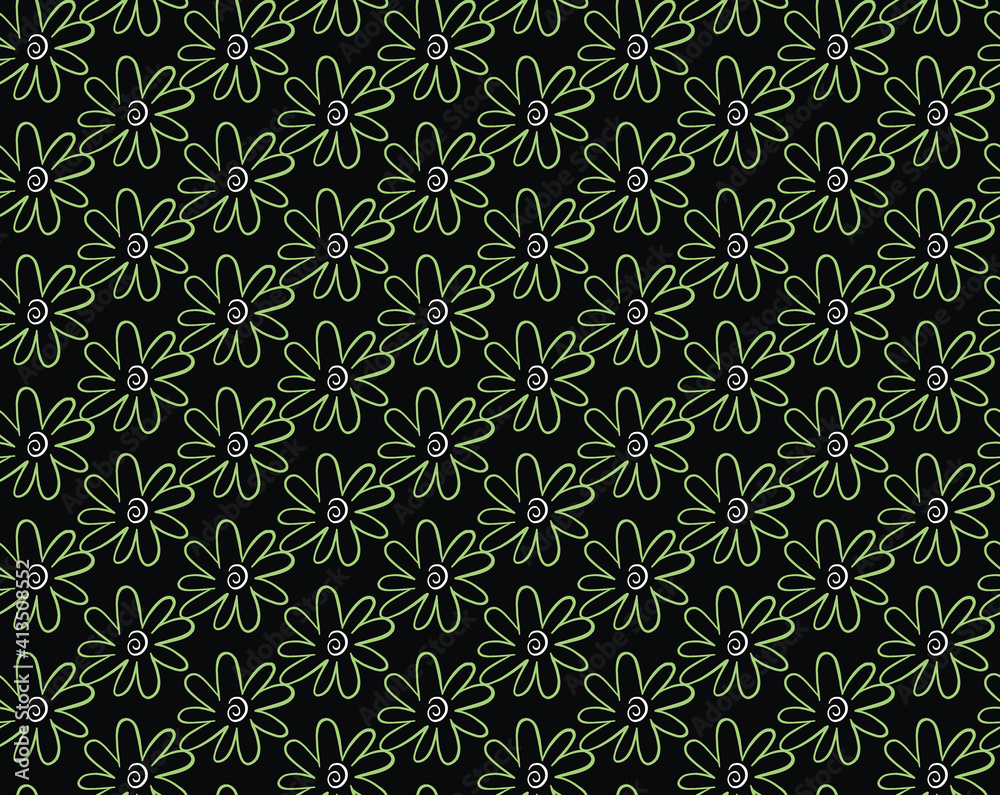 Vector texture background, seamless pattern. Hand drawn, black, green, white colors.