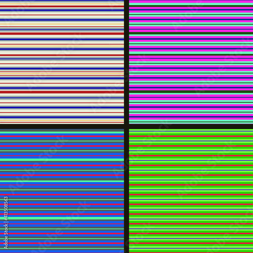 Set of multicolored horizontal stripes of different thickness, spring tones. Seamless background, patterns suitable for fashionable textiles, graphics. Vector illustration. 