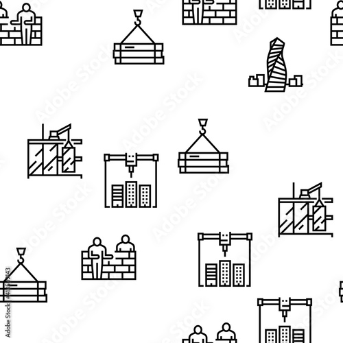 Building Construction Vector Seamless Pattern Thin Line Illustration