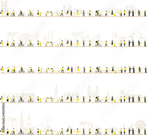 街並み　人物　セット