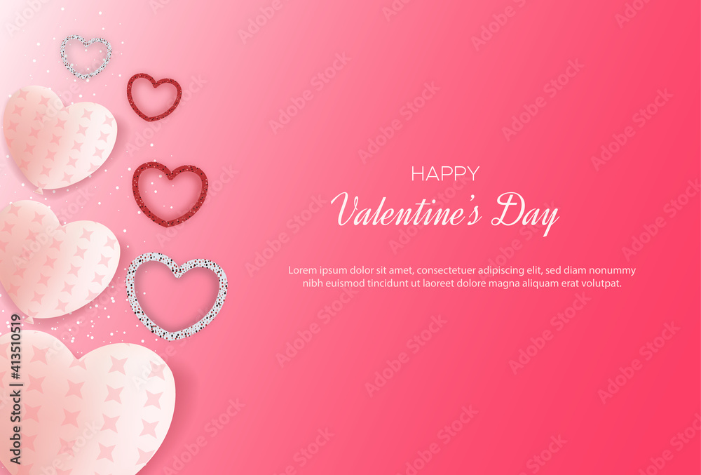 Valentine's day background with love balloons and glitter