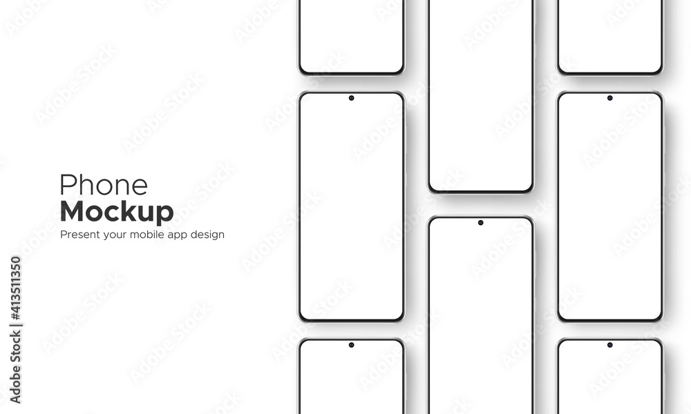 Frameless Phone Screens Mockups for Display Your App Design, Isolated on White Background. Vector Illustration Frameless Phone Screens Mockups for Display Your App Design, Isolated on White Background. Vector Illustration