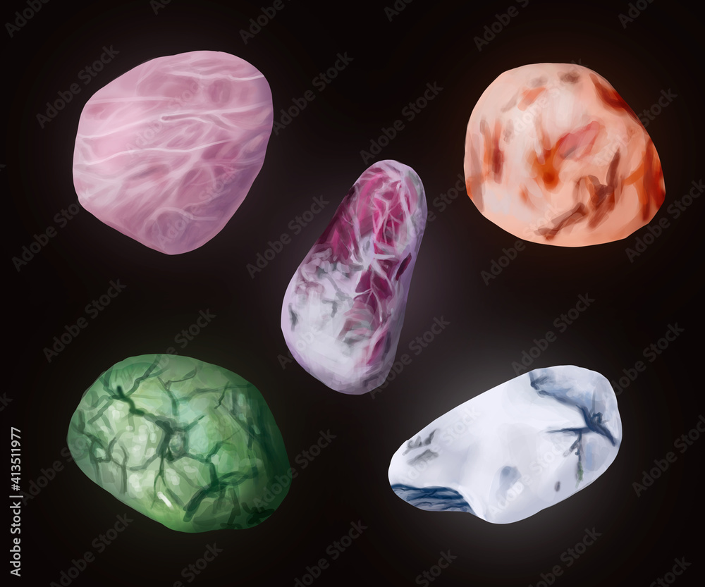illustration of sea pebbles isolated on dark background