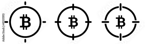 Bitcoin icon in target crosshair. Focus on, targeting cryptocurrency concept