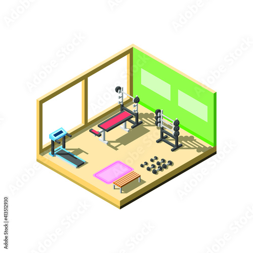 Abstarct Isometric 3D Gym Interior Sport Vector Design Style