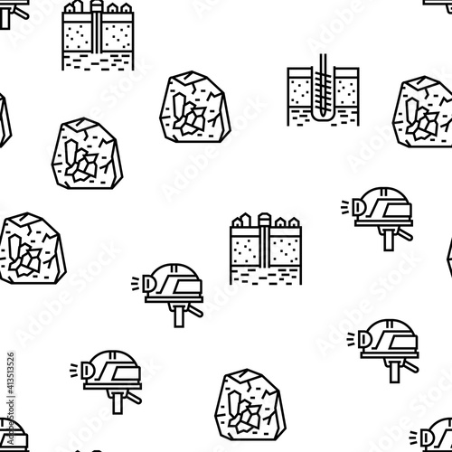 Geology Researching Vector Seamless Pattern Thin Line Illustration