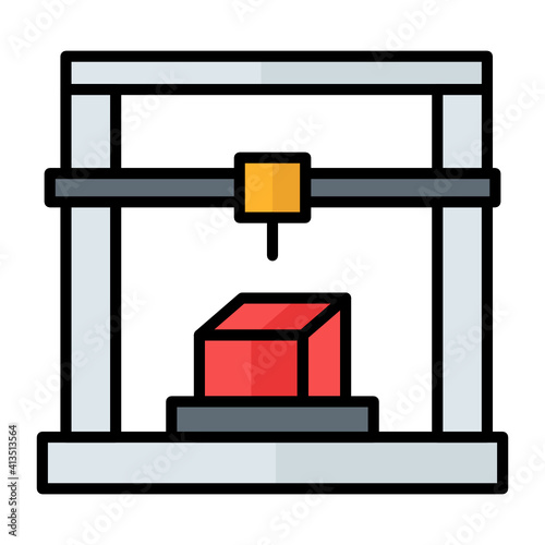 3d printer head vector color icon design, cnc arm working concept, additive manufacturing Symbol on white background