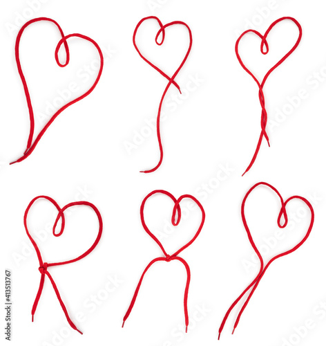 Hearts set of a red shoelace