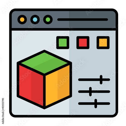 Online Cad modelling program and configuration concept vector color icon design, additive manufacturing Symbol on white background, 3d printer stock illustration