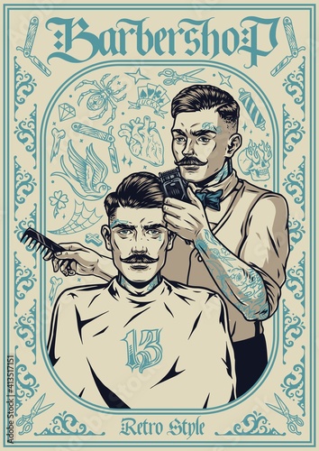 Fototapet Barbershop vintage template