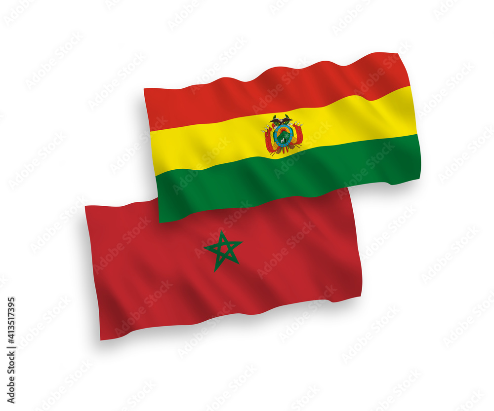 Obraz premium Flags of Bolivia and Morocco on a white background