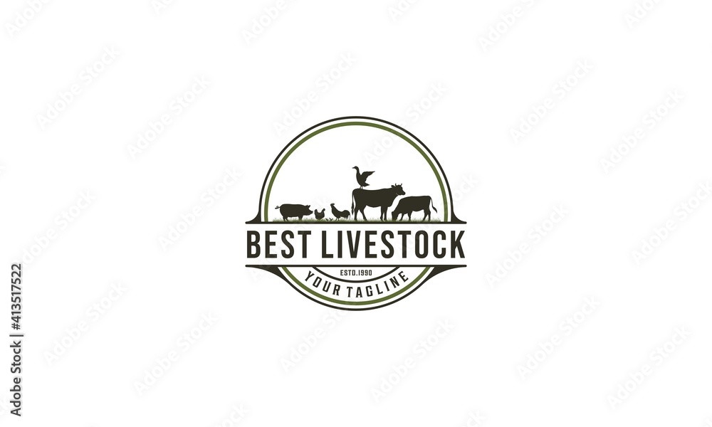 logo for the best farm complete with illustrations of farm animals and depicting nuabsa farms in the countryside